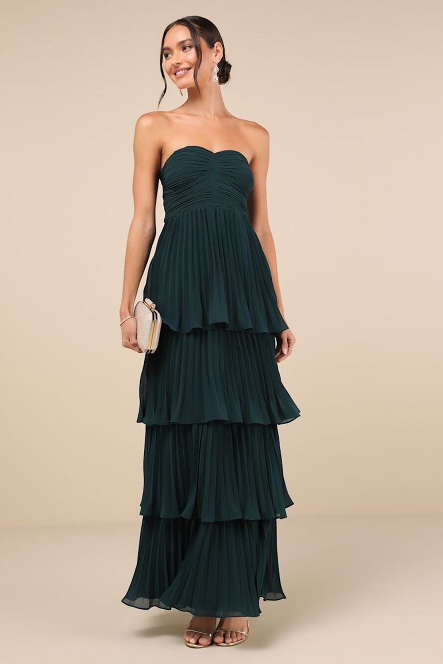 NWT Lulus Seriously Sensational Emerald Strapless Tiered Maxi Dress Gala Size M